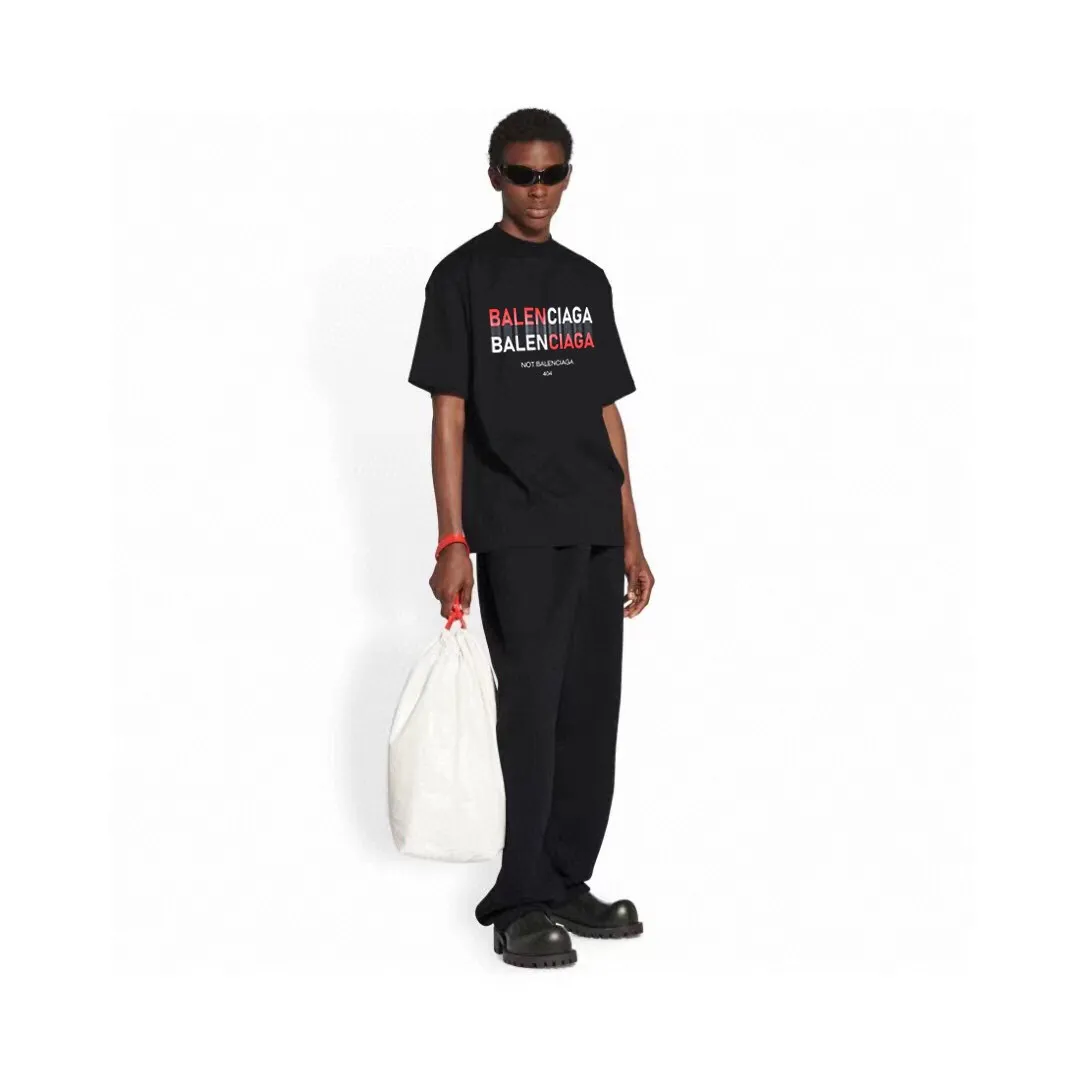 P80✨🔥 BALENCIAGA Paris lettering printed short-sleeved T-shirt, custom-woven and dyed 280g combed cotton heavyweight fabric, zero color difference in thread, perfect details, different from the current version on the market, welcome to compare, Same Style for men and women, must-sell in the picture above Color: White Black Size: 1 2 3 4